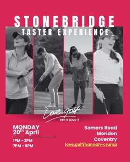 New last-minute love.golf taster at Stonebridge Golf Club — 20th Apr, just £12. 
Choose from 1pm or 7pm. Book now: love.golf/hannah-crump/

- Ideal for complete beginners
- Fun, relaxed and pressure-free
- Meet like-minded women
- Only £12 per person

🚨 Limited spaces. First come, first served.

#lovegolf #StonebridgeGolf #WomenWhoGolf #BeginnerGolf #GirlsWhoGolf