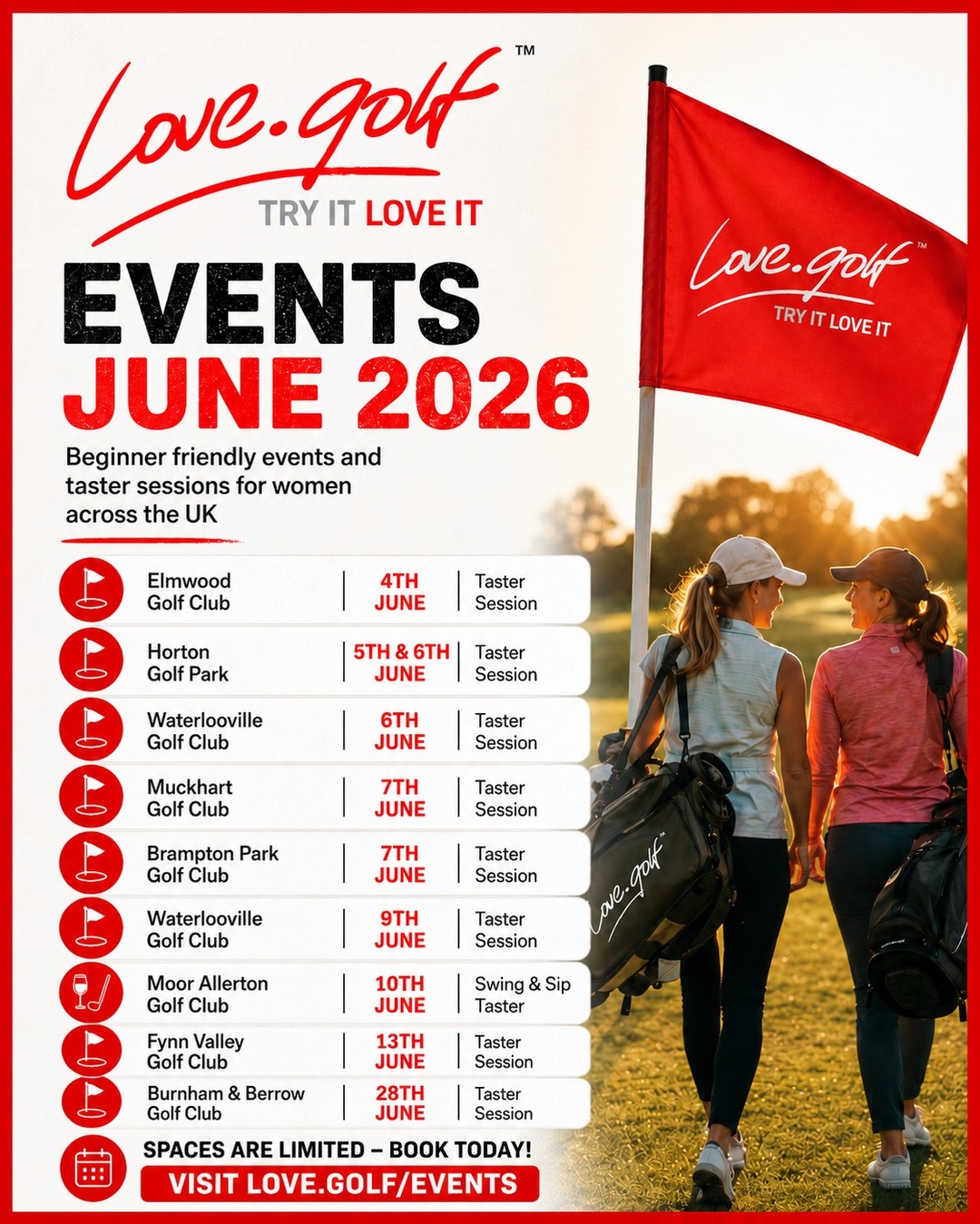 Golf, but not as you know it. 😀 

No stuffy rules.
No scary dress code.
No need to know what you’re doing.

Just women, fresh air, a few brilliant golf shots, plenty of laughs, and that “why didn’t I try this sooner?” feeling.

love.golf taster sessions are taking place across the UK this June. 

Come curious. Leave buzzing.
⛳️ Book your place: https://love.golf/events/ 
#lovegolf #womeninsport #golfwomen #newhobby