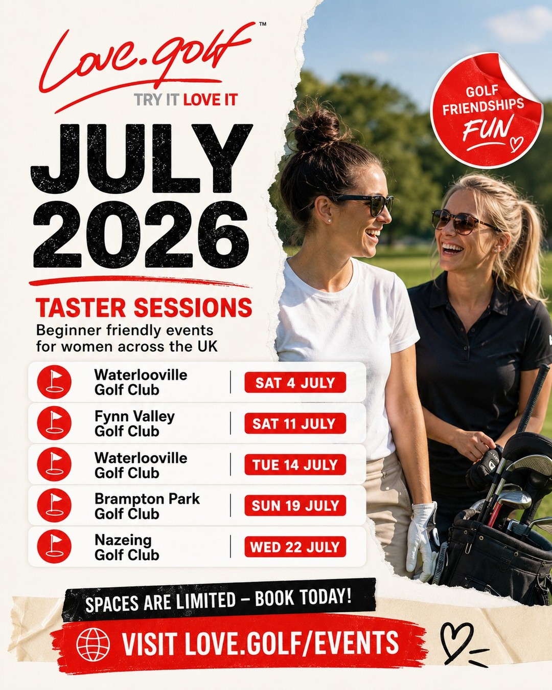 Sun’s out. New hobby pending? ☀️⛳

This July, love.golf taster sessions are popping up across the UK.

Fresh air. New faces. Zero stuffiness.
Just beginner-friendly golf and a very good excuse to get outside.

Spaces are limited — and sitting in the sun doesn’t count as a hobby forever.

#LoveGolf #GolfForBeginners #TryGolf #GetOutside #SummerVibes #OutdoorFun