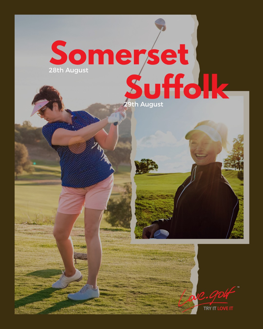 Pick your weekend golf adventure 👇

Somerset or Suffolk? ⛳️ 

Team all-in:
Spend Friday learning to play golf in a day at Burnham & Berrow. Explore different parts of the game, receive supportive coaching and enjoy guided time on the course. 28th August

Team taster:
Spend Saturday morning at a relaxed two-hour love.golf experience at Fynn Valley. Ideal for beginners, returning golfers or anyone who simply wants to give it a go. 29th August

One weekend. Two locations to start your golf story. 🌎️ 

Are you Team All-Day or Team Taster? View & Book Events https://love.golf/events/ 

#lovegolf #BurnhamAndBerrow #FynnValley #GolfForWomen